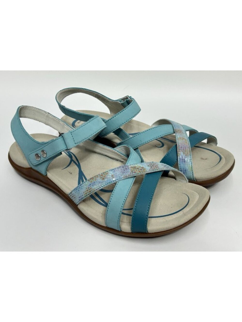Abeo Laguna Sandals Women's 8 Turquoise Strappy Leather Comfort Vacation Beach